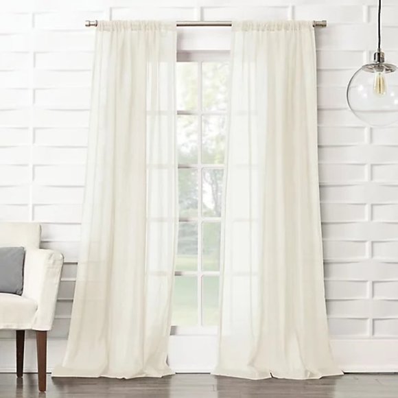 No. 918® Lourdes Crushed Texture Semi-Sheer 95-Inch Curtain 2 Panels in Cream - Picture 1 of 4